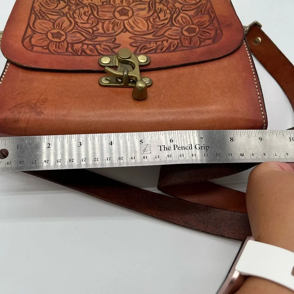 Vintage Tooled Leather Saddle Bag